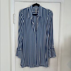 Zara Navy and White Striped Button Down Shirt